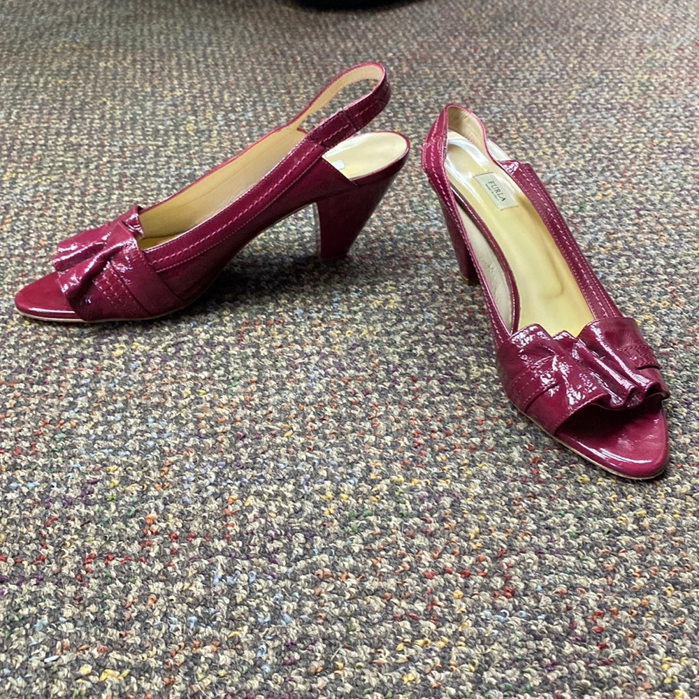 Furla Plum Red Real Leather Wedged Heels